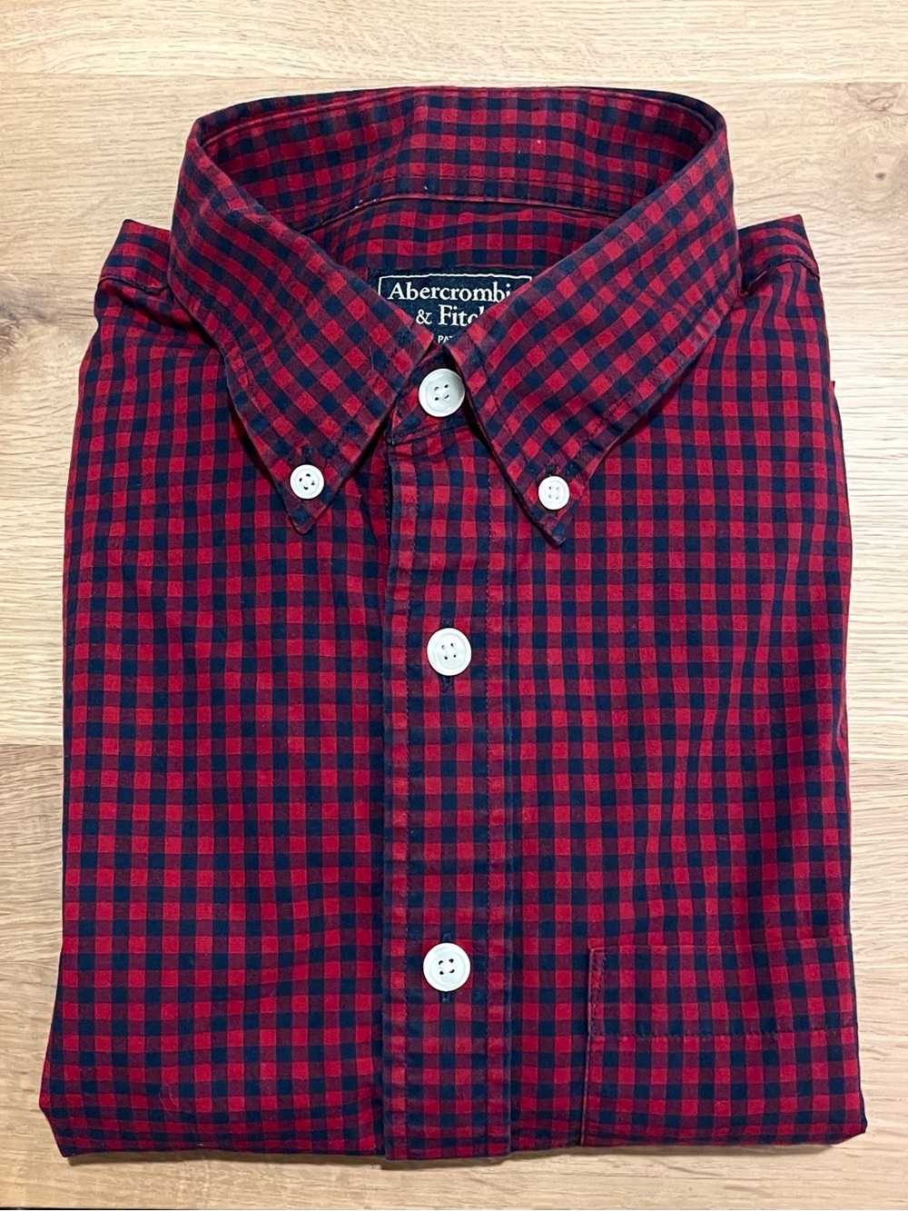 Abercrombie & Fitch Red and Navy Gingham Button-Down Shirt